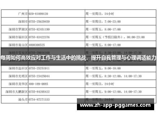 每周如何高效应对工作与生活中的挑战，提升自我管理与心理调适能力